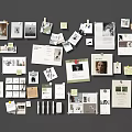 Diverse Design Materials Collage With Photos Paper Samples And Sticky Notes 3d model