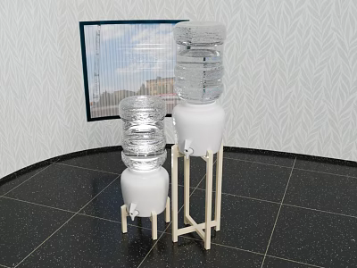 Two Modern Home Water Dispensers With Transparent Bottles White Bases And Stands Indoor 3d model