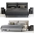 Modern Double Bed with Gray Beige Bedspread Multiple Pillows and Side Nightstands 3d model