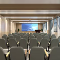 Modern Conference Room Interior With Rows of Chairs Podium and Large Projector Screen