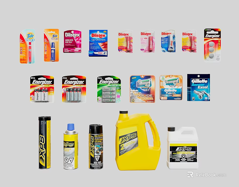 Essential Household Supplies Including Cleaning Products Batteries Laundry Detergent Various Packaging Types For Daily Use 3d model 