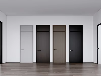 Modern Interior With Various Colors Flush Doors White Walls And Wooden Flooring 3d model