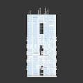 Modern Skyscraper Building With Glass Facade And Geometric Blue Reflective Surface And Top Antennas