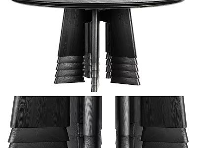 Modern Black Dining Table with Unique Layered Geometric Leg Support in Contemporary Minimalist Style 3d model