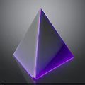 Illuminated White Pyramid Decor With Purple Edge Light And Reflective Base On Black Background