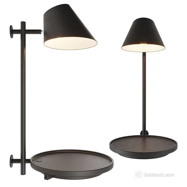 Stylish Modern Black Wall Lamp With Conical Shade And Round Metal Tray Base 3d model 