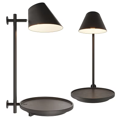 Stylish Modern Black Wall Lamp With Conical Shade And Round Metal Tray Base 3d model
