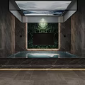 Luxurious Indoor Pool Area Design With Dark Marble Walls Green Plant Wall And TV Screen
