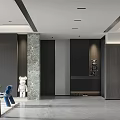 Modern Living Dining Room Interior With Black White Abstract Painting Blue Cushions And Gray Floor