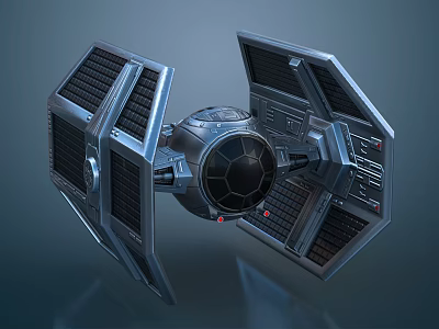 Detailed TIE Fighter 3D Model With Metallic Structure And Spherical Cockpit 3d model
