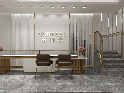 Sunfeel Modern Jewelry Store Elegant Interior Design With Reception Desk And Stairs 3d model