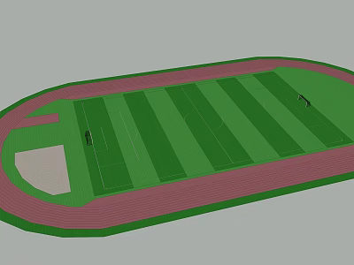 Athletic Field Layout With Red Running Track Green Football Pitch And Sandpit 3d model