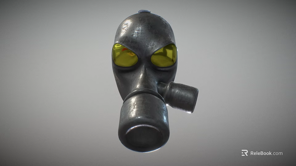 Industrial Gas Mask With Metal Construction Yellow Lenses And Breathing Tube 3d model 