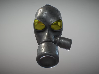 Industrial Gas Mask With Metal Construction Yellow Lenses And Breathing Tube 3d model