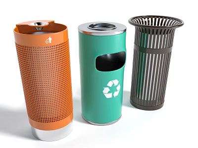 Public Facilities Modern Trash Cans With Recycle Symbol Colorful Design And Perforated Sides 3d model