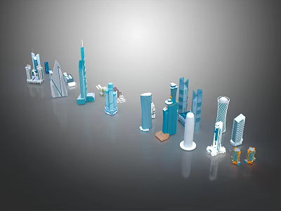 Modern Architectural Miniature Models With Diverse Skyscraper Designs And Colors 3d model