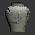 Traditional Hand-Painted White Ceramic Vase With Blue Bamboo And Table Patterns 3d model