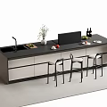 Sleek Modern Bar Counter With Black White Design Bar Stools Vase Fruits And Wine Bottles