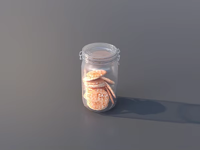 Clear Glass Jar With Metal Clasp Holding Delicious Cookies On Gray Background 3d model