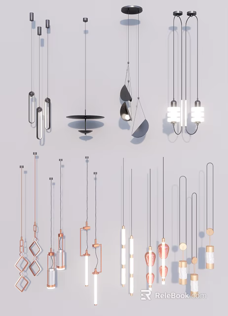 Modern Stylish Pendant Lights With Various Geometric Shapes And Metal Hanging Designs 3d model 