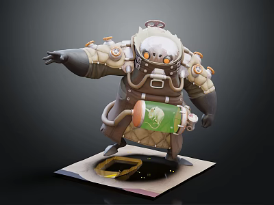 Armored Mythical Creature With Glowing Eyes Green Container Backpack And Yellow Liquid Base 3d model