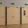 Light Wood Interior Double Doors With Glass Panels And Safety Exit Signs Above