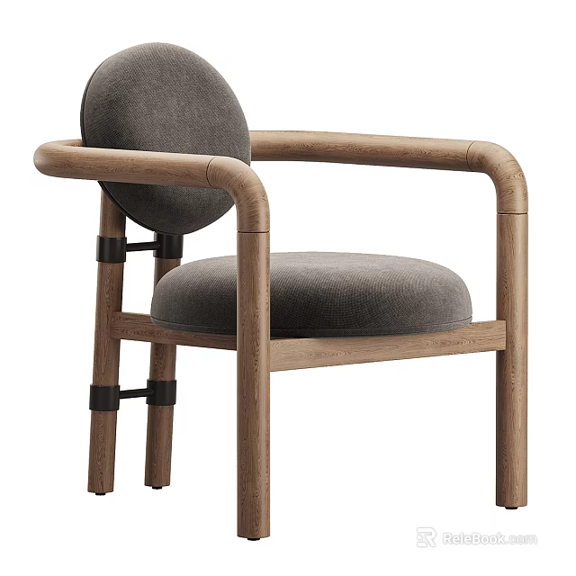 Modern Accent Chair With Wooden Frame And Gray Upholstered Seat For Living Room 3d model 