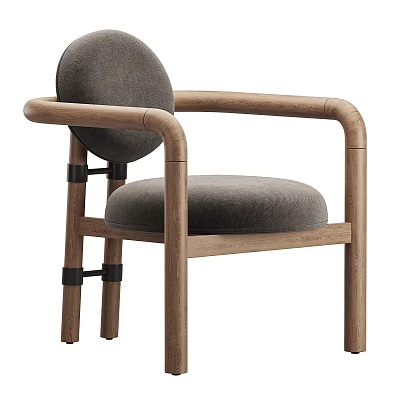 Modern Accent Chair With Wooden Frame And Gray Upholstered Seat For Living Room 3d model