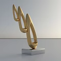 Elegant Garden Landscape Featuring Golden Curved Sculpture On Silver Base