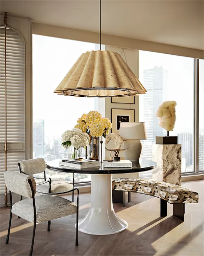 Elegant Decorative Accessories Set With Vase Flowers Lamp And Sculpture On Round Table 3d model