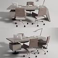 Modern Office Desk With Ergonomic Chairs Laptop And Desk Lamp For Productive Workspace