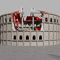 Ancient Circular Architecture with Red Roof Gray Walls and Intricate Internal Layout