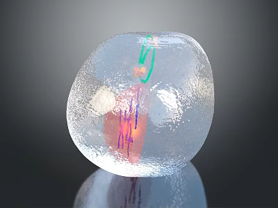 Transparent Ice Block With Organ Structure And Hair Like Colorful Lines Inside 3d model