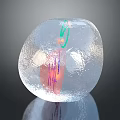 Transparent Ice Block With Organ Structure And Hair Like Colorful Lines Inside