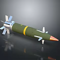 Military Weapon Green Missile With Yellow Stripe Red Tip And Stabilizing Fins