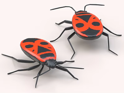 Red and Black Beetle Toy Models with Black Legs and Body Patterns 3d model