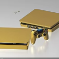 Sleek Gold PlayStation Console Design With Two Units And Wireless Gaming Controller 3d model