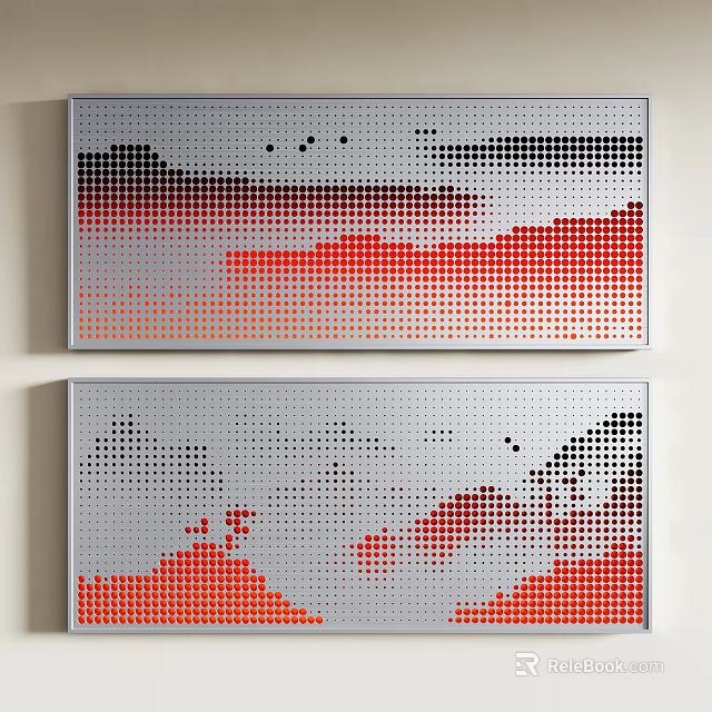 Modern Red Black Gray Dot Pattern Wall Art Decor for Home Interiors 3d model
