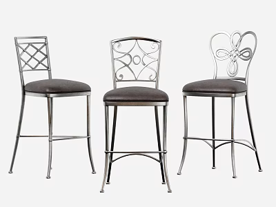 Stylish Metal Frame Bar Stools With Various Backrest Designs And Dark Seats 3d model