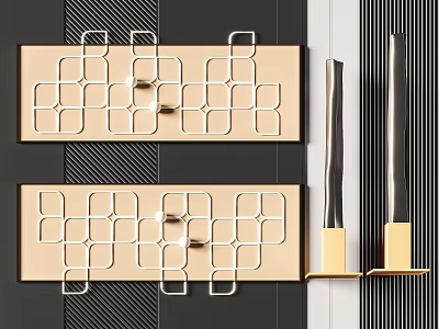 Beige Wall Decor Panels With White Geometric Grid And Dark Background Ornaments 3d model