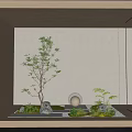 Modern Minimalist Indoor Landscape With Green Plants Natural Stones And Small Fountain