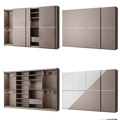 Modern Wardrobe Designs Featuring Open Shelves Drawers And Glass Door Storage 3d model