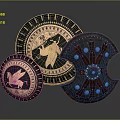 Antique Decorative Shields With Golden Eagle Design Riveted Leather And Ornate Accents