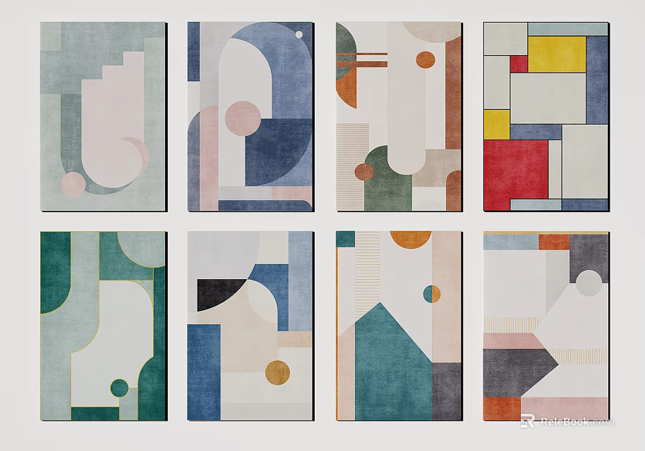 Square Rugs With Modern Abstract Geometric Patterns Various Colors And Shapes 3d model