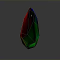 Colorful Polyhedron Crystal With Multiple Red Green Yellow Facets On Dark Background