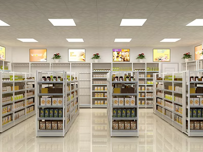 Bright Organized Supermarket Grocery Store Interior With Shelves Full Of Products 3d model