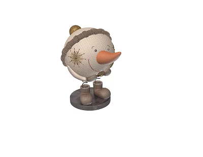 Snowman Doll with Knitted Hat Carrot Nose and Brown Shoes on Round Base 3d model