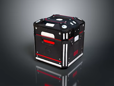 Black Cube Shaped Daily Life Product With Carbon Fiber And Red White Details 3d model