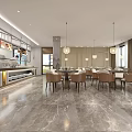 Modern Hotel Lobby Interior With Marble Floor Hanging Pendant Lights Front Desk And Decorative Paintings