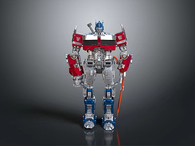 Sci Fi Robot Character With Detailed Red Blue Mechanical Structure And Truck Head 3d model